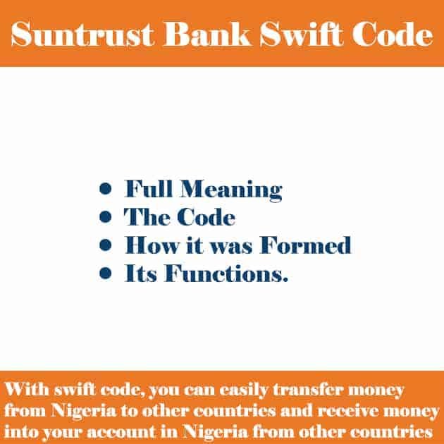 SunTrust Bank Swift Code for all Nigerian Branches - NaijNaira